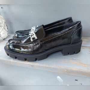 MARC FISHER LOUANZ Women's Leather Chunky Platform Loafers Black Size 8.5 M